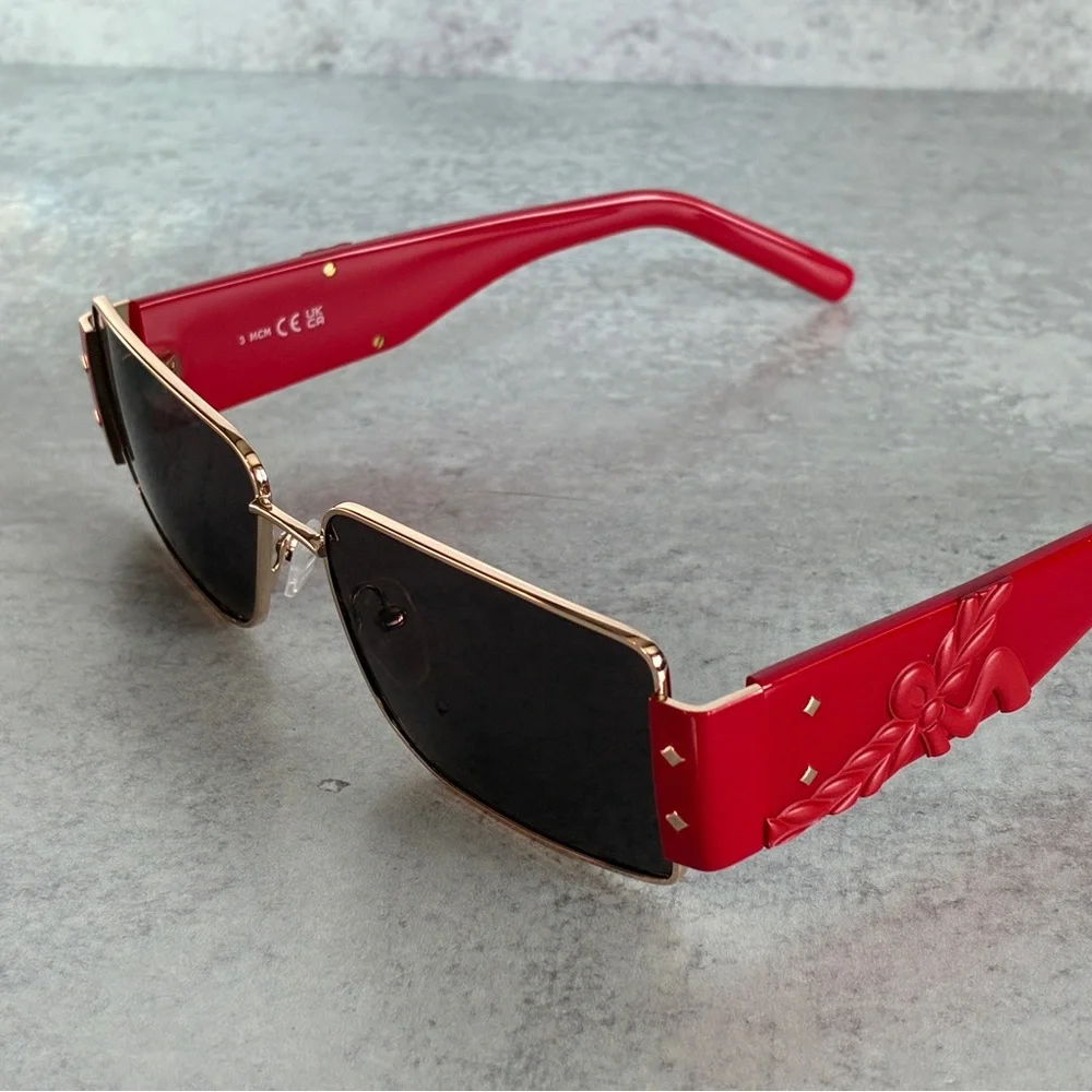 MCM MW0012 32E Red Gold Shield Sunglasses 55mm w/ Logo Case NWOT